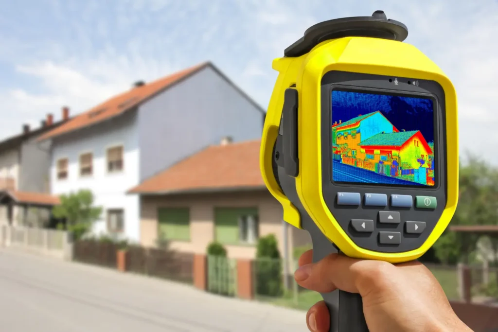 Analyse thermique d'une façade de maison pour détecter les pertes de chaleur avant rénovation énergétique