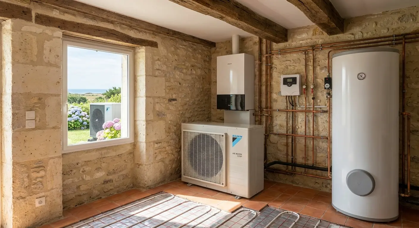 Installation pompe à chaleur air/eau en Charente-Maritime La Rochelle Royan chauffage eau chaude expert local Activ & Co